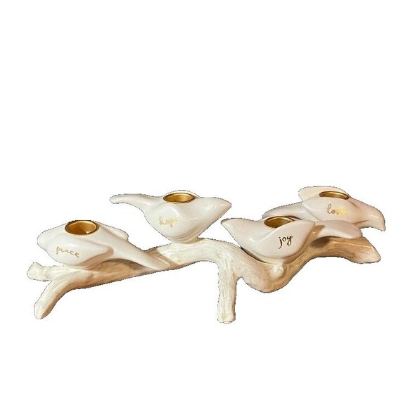 HALLMARK 2008 Peace Hope Joy Love White Doves Perched on a Branch Candle Holder - Picture 2 of 11